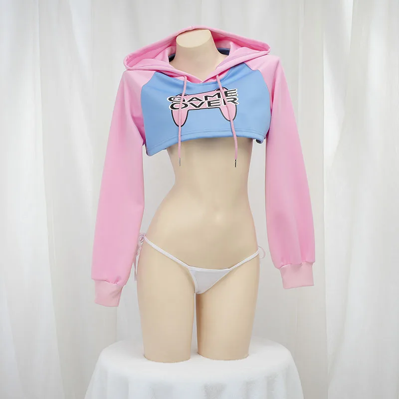 Anime Cosplay Girlfriend - Sevimli Uzun Kollu Crop Top Kapüşonlu