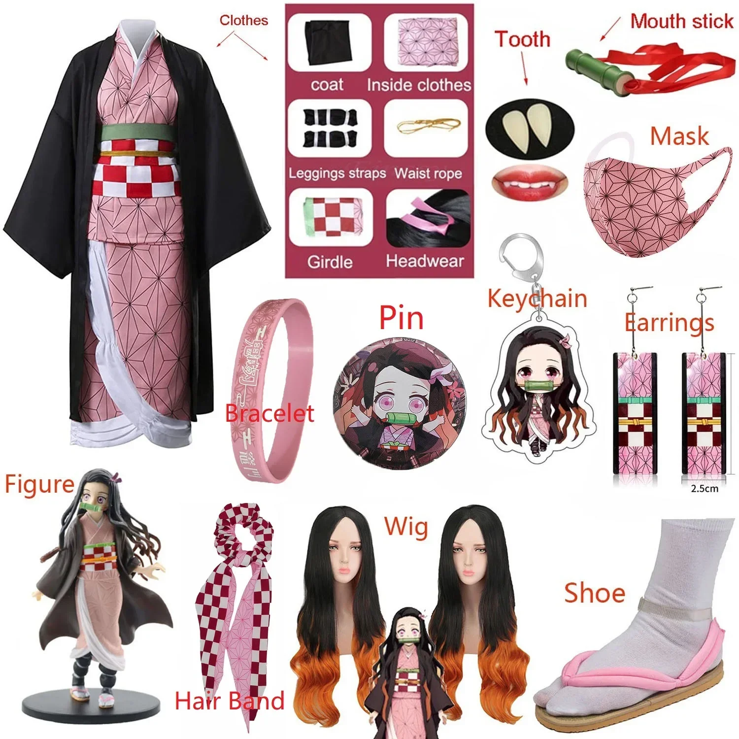 Anime Cosplay Nezuko - Yetişkin Çocuk Anime Kamado Nezuko Kostüm